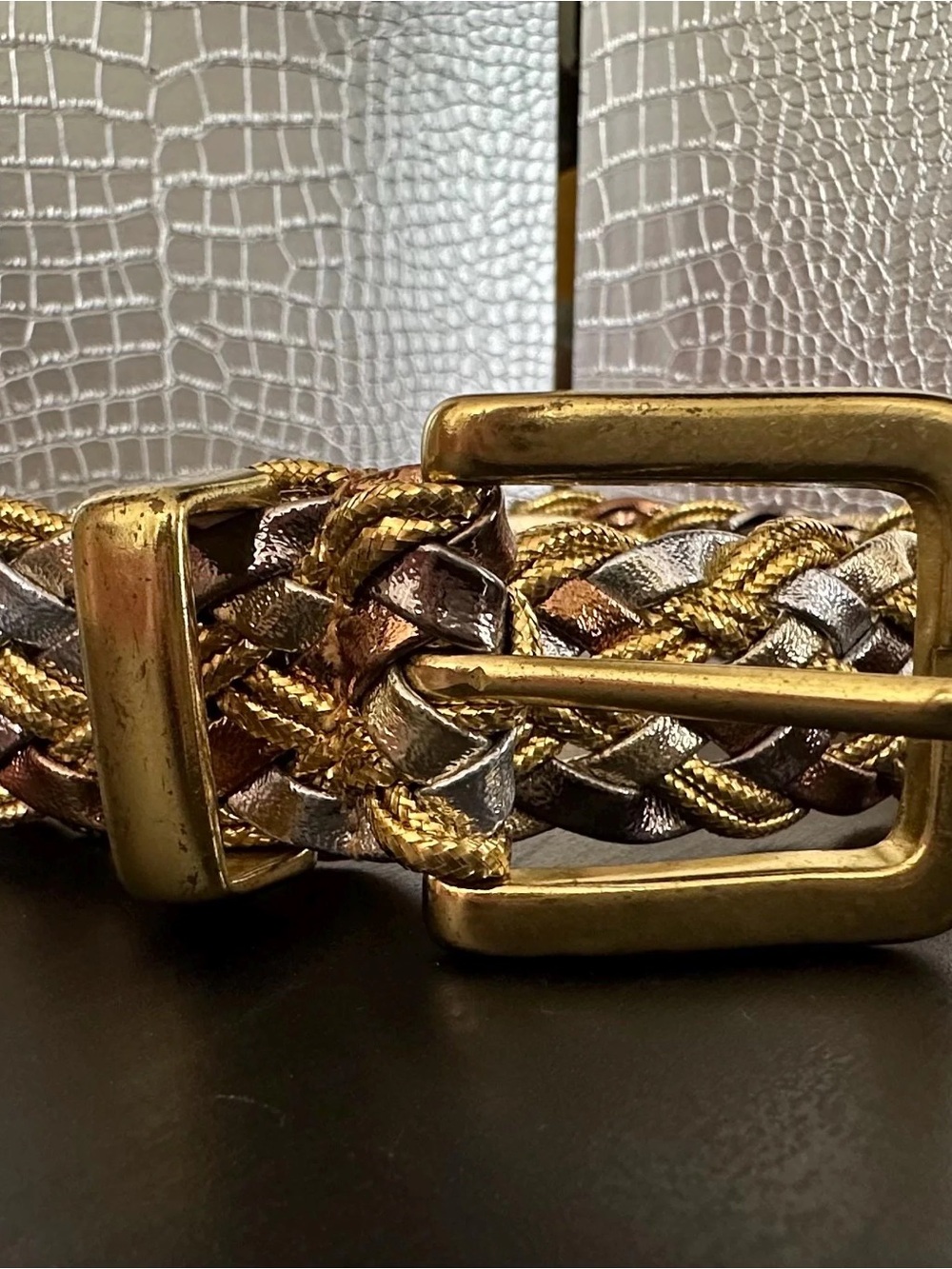 Women's Belt Pretty Metallic Braided Belt in Gold, Silver, Bronze | size small